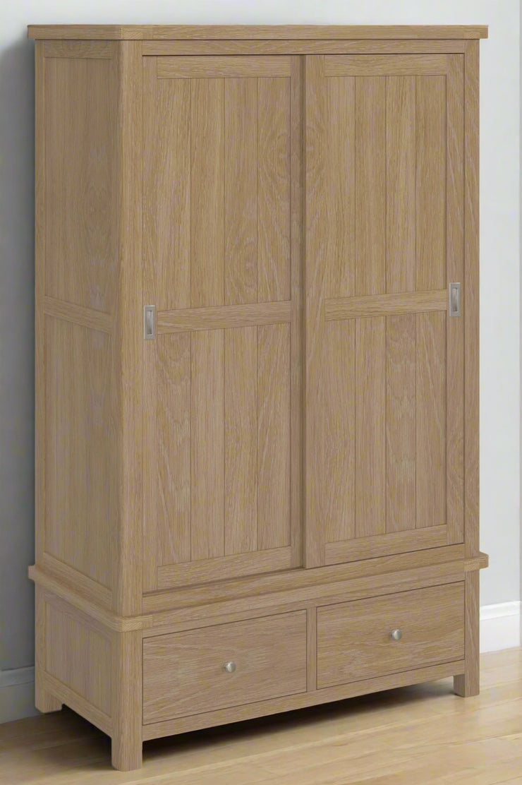 Cambridge Oak Double Robe With 2 Sliding Doors & 2 Drawers