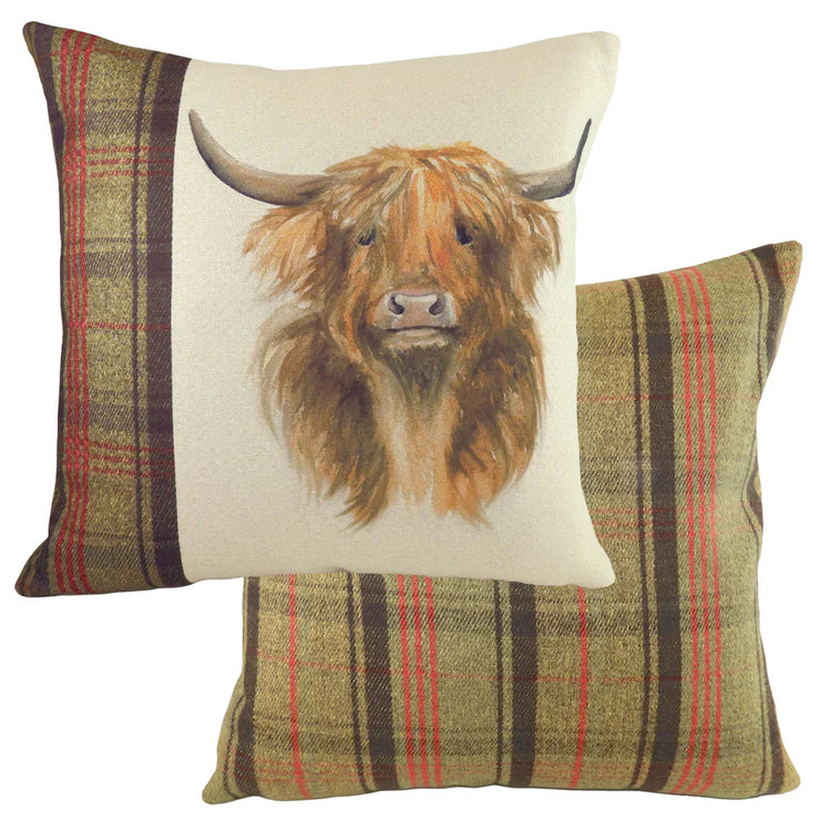 Evans Lichfield Hunter Highland Cow Square Cushion Sand