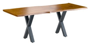 Live Edge 2m Dining Table With X Shaped Leg - Russet Finish