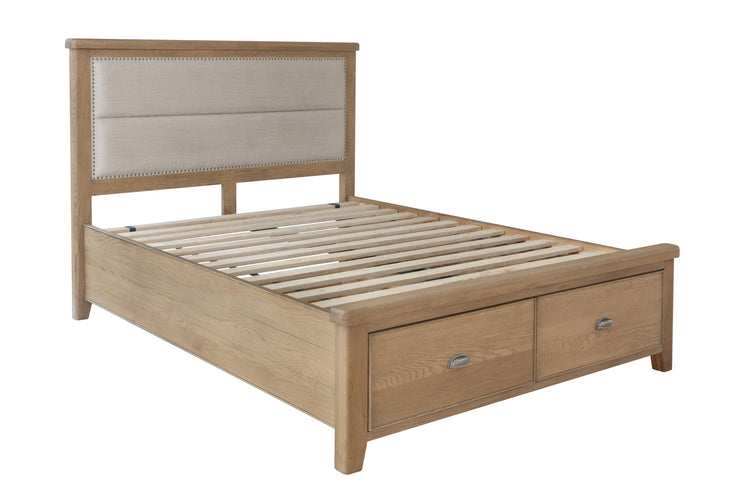 Hatton Wooden Bed with Fabric Headboard and Drawer Footboard Set