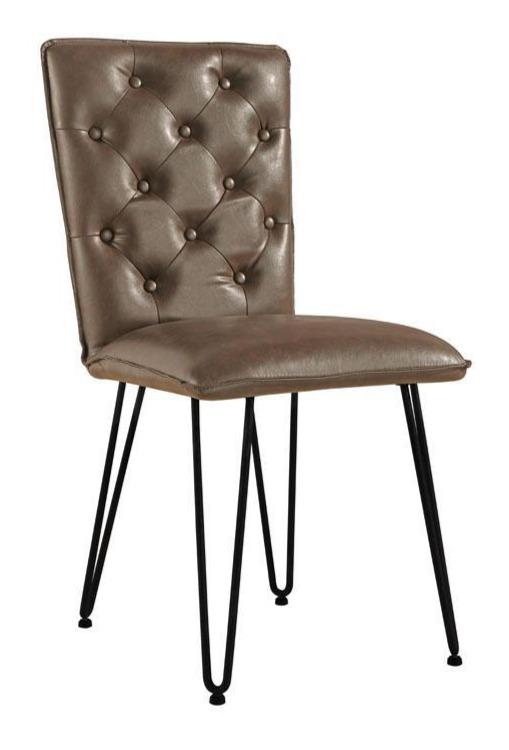 Studded Back Chair with Hairpin Legs - Brown