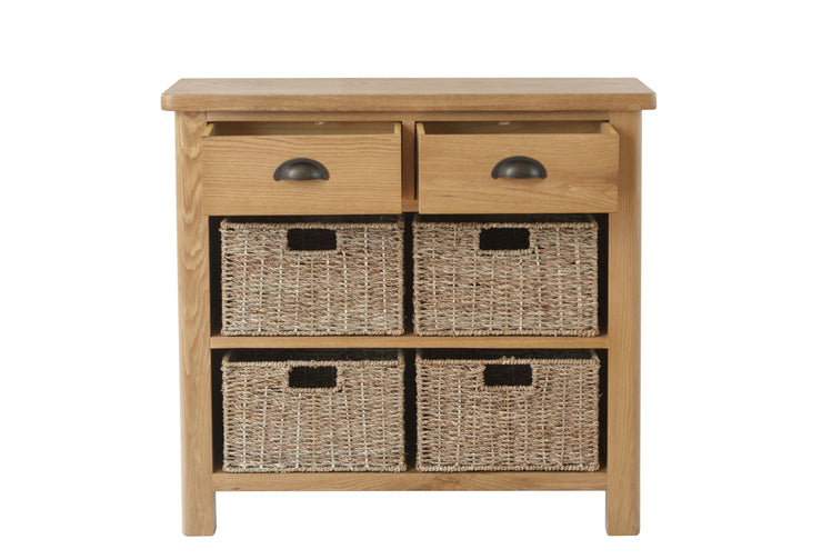 Hampton Oak 2 Drawer 4 Basket Unit