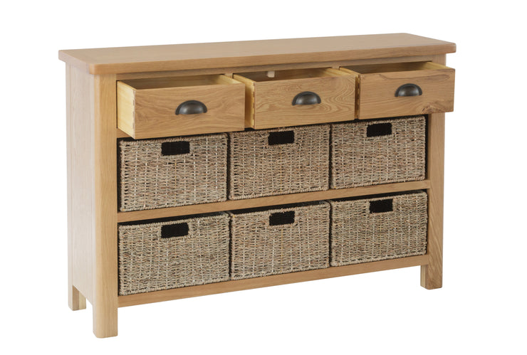 Hampton Oak 3 Drawer 6 Basket Unit