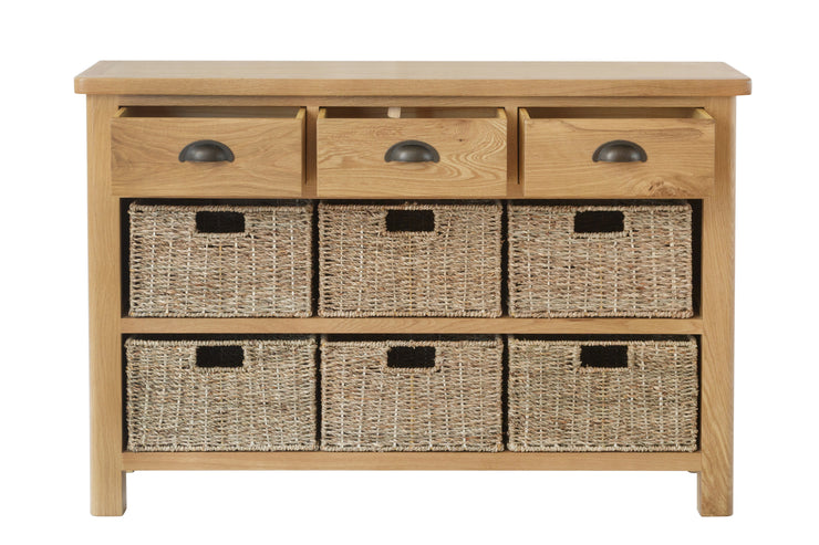 Hampton Oak 3 Drawer 6 Basket Unit